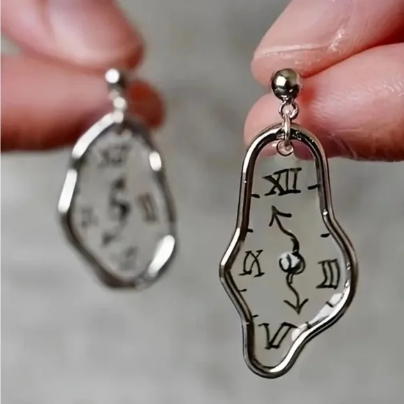 Gold Melting Clock Dangle Earrings - Picture 4 of 4